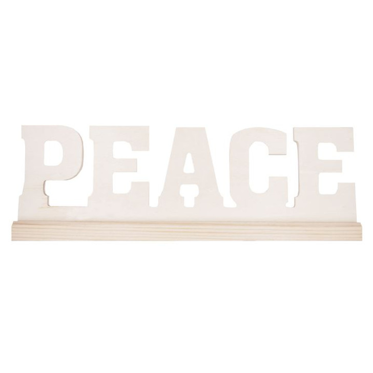 Natural Wood "Peace" Word With Base