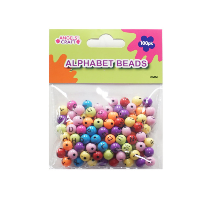 Round Alphabet Beads Assorted Colors, 8mm, 100-ct. Pk.