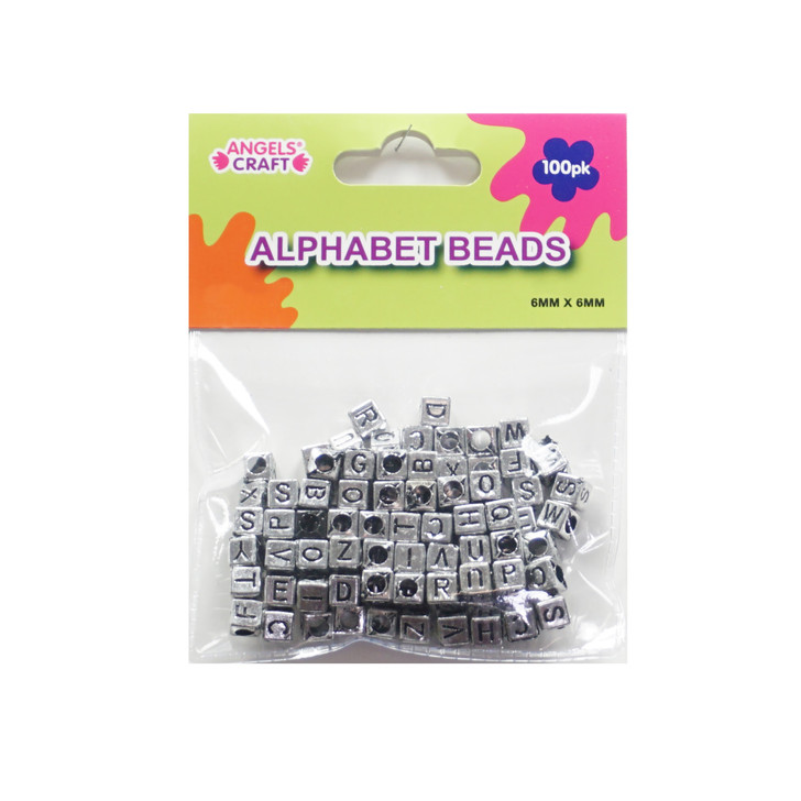 Cube Alphabet Beads Silver accent 6mmx8mm, 100-ct. Pk.