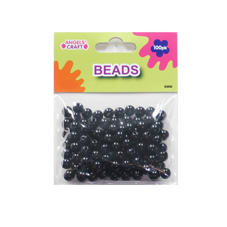 Round Beads In Black 8mm, 100-ct. Pk.