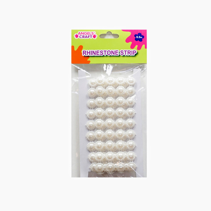 Pearl Bead Garland-(Rhinestone Banding, Pearl White Round SS50 (12mm). Band:50mm(w) 0.5-Meter(L).