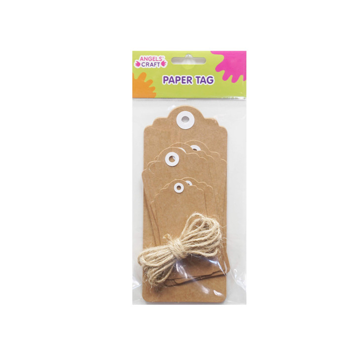 Paper Hang Tag-Brown-Kraft Color & 2mtr long twine. 3-6x14cm, 3-4.8x9.6cm, 3-3.5x7cm, 9-ct. pk.