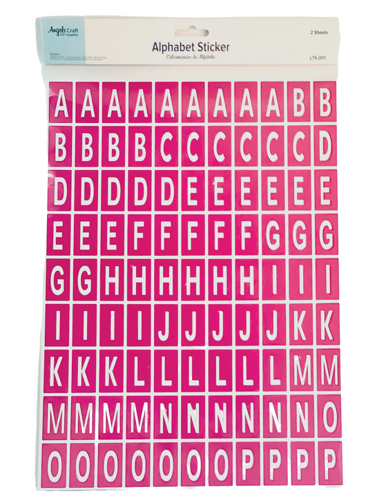 Alphabet Decal Sticker-Pink Background white Font. 2 Sheet-ct. Pk, 199  Sticker.