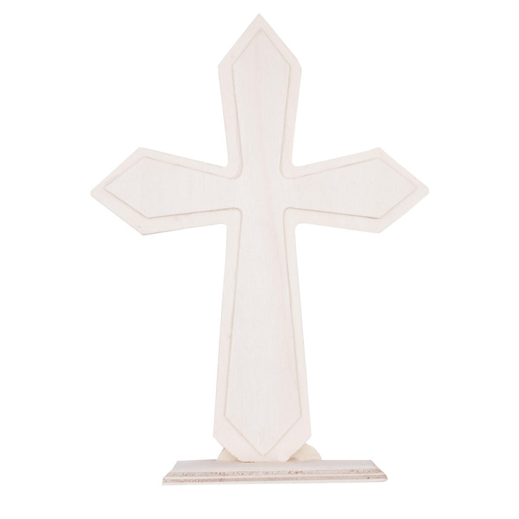 Natural Accent Wooden Cross, with Slim Edges. 1"x2" wood Base Included.