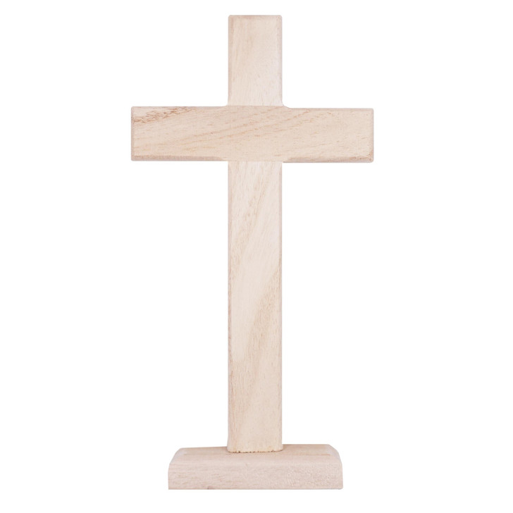 Natural Color Wooden Cross-Flat Edge Shape, with 1"x2" Wood Base.