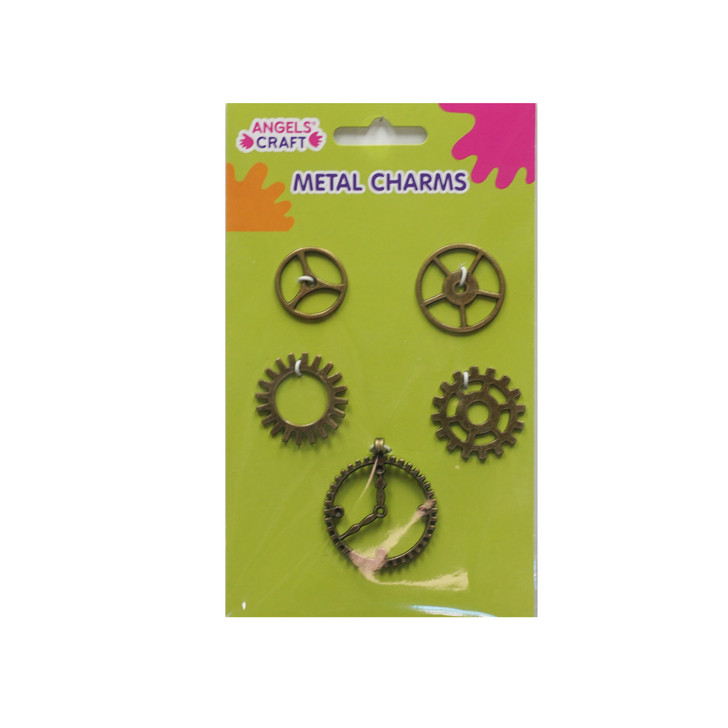 Metal Charms-Gear, Anti-brass, 5-ct. Pk