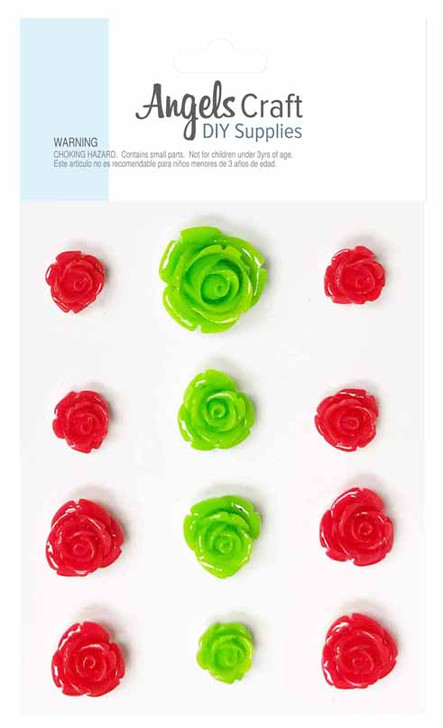 Elegant Resin Flower Sticker-Rose Themed, 5-12mm, 6-15mm, 1-20mm. 12-ct. Pk