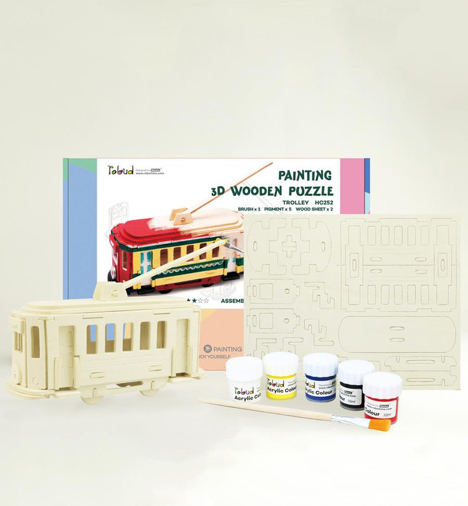DIY 3D Wooden Puzzle With Paint Kit: Trolley