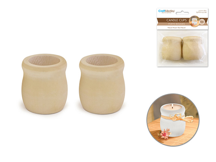 Craftwood: 1 1/2"x1 5/8" Candle Cups x2 Natural