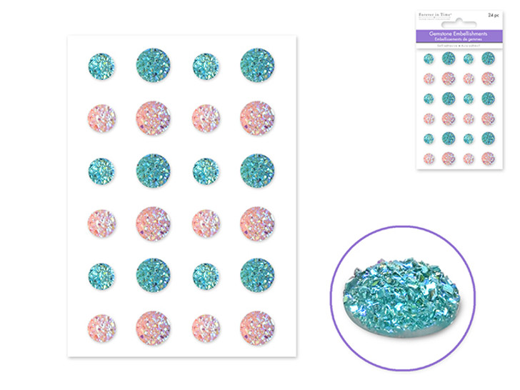 Paper Craft Embellishments: 8mm+10mm Gems x24 Crushed Jewels Self-Stick