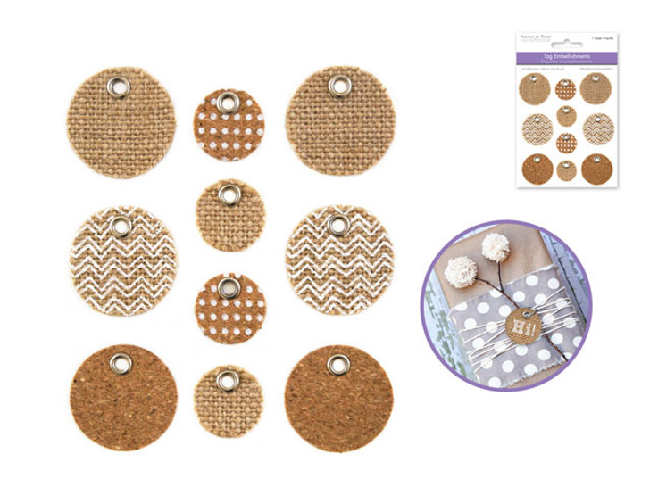 Paper Craft Embellishments: Burlap & Cork Tag Medley  Self-Adhesive
