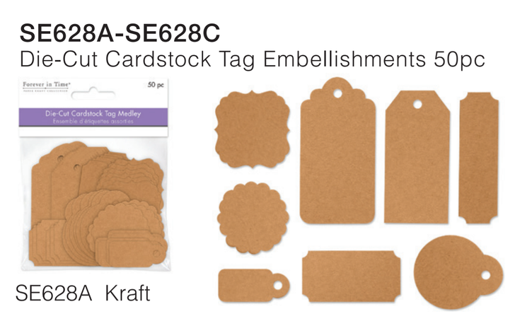 Paper Craft Embellishments: Die-Cut Cardstock Tags Medley 50pc