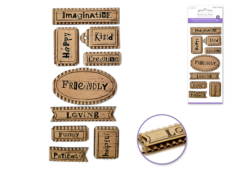 Handmade Sticker: 3"x6.5" 3D Paper Sentiment Kraft Tags