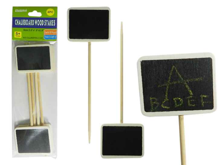 4PC Chalkboard Wooden Stakes, Size: 2.6" X 1.8" And 5.9" L