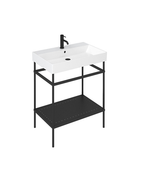 Grid 70cm 1-taphole basin with matt black basin stand