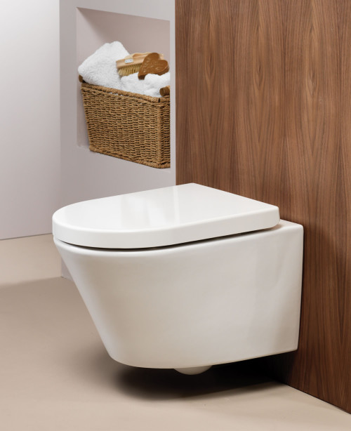 Geo Design wall hung toilet pan white and standard soft close seat