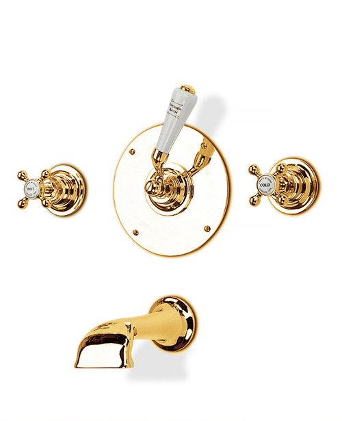 Tradition Brass wall valves (pair) and wall mounted bath spout and diverter polished brass