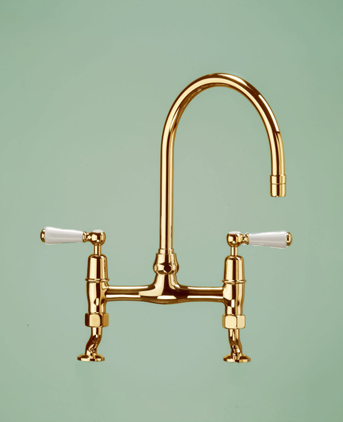 Tradition Brass deck mounted 2-hole kitchen sink mixer/china levers polished brass