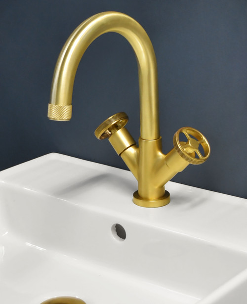 Acme 1-hole basin mixer and pop-up waste scuffed brass