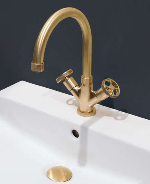 Acme 1-hole kitchen sink mixer scuffed brass taps