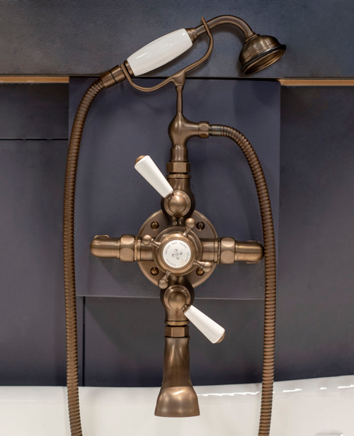 Astonian Original wall mounted thermostatic bath shower mixer aged brass