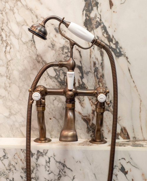 Astonian Original deck mounted bath shower mixer aged brass