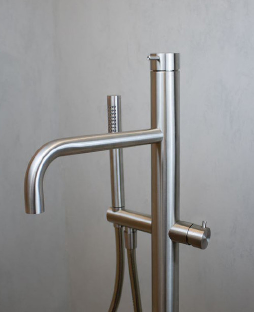 Evolution floor standing bath shower mixer brushed steel