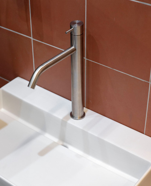 Evolution tall 1-hole basin mixer brushed steel