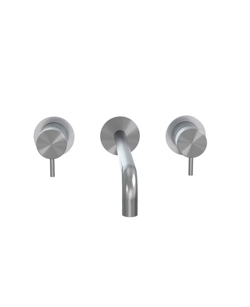 Evolution 3-hole wall mounted basin mixer round flanges 150mm spout brushed steel