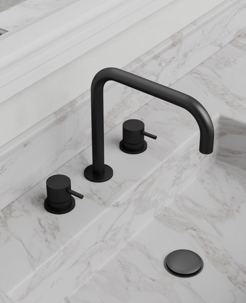 Nero 3-hole deck mounted  basin mixer with square 140mm spout satin black