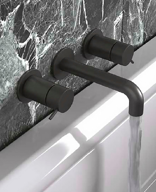 Nero 3-hole wall mounted bath filler 190mm spout satin black