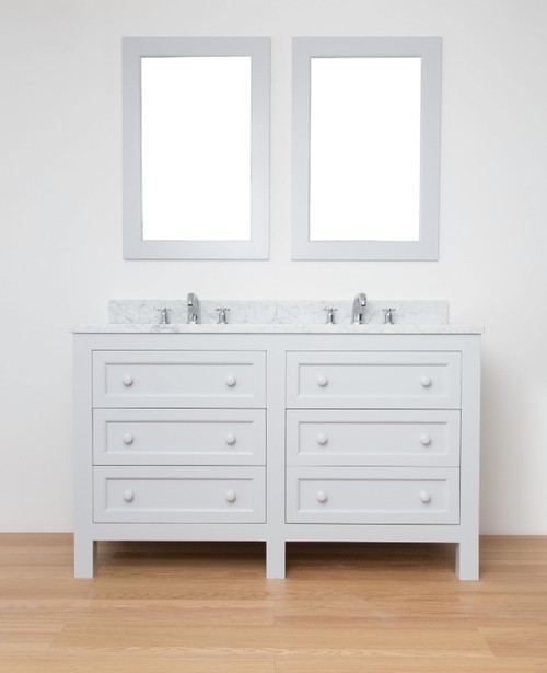 Windsor solid oak double unit with drawers, carrara marble top and basins