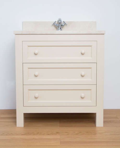 Windsor solid oak single unit with drawers, crema marfil marble top and basin