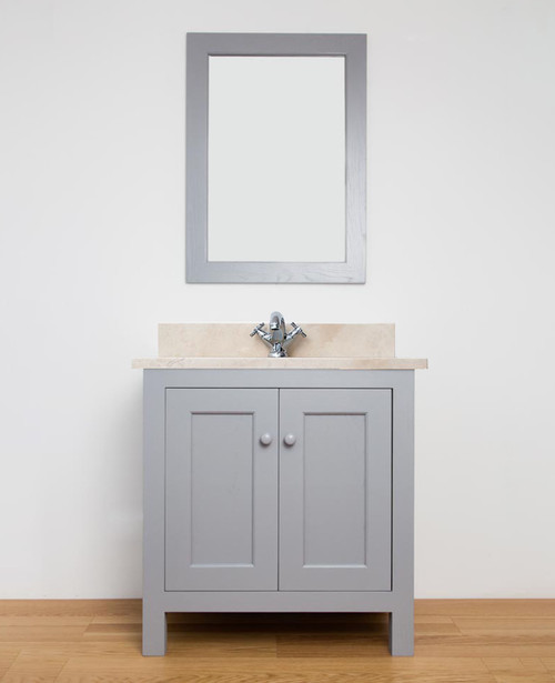 Windsor solid oak single unit with doors, crema marfil marble top and basin