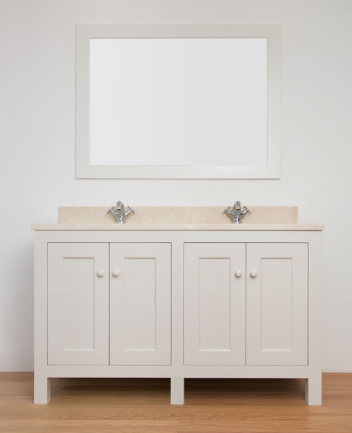 Windsor solid oak double unit with doors, crema marfil marble top and basins