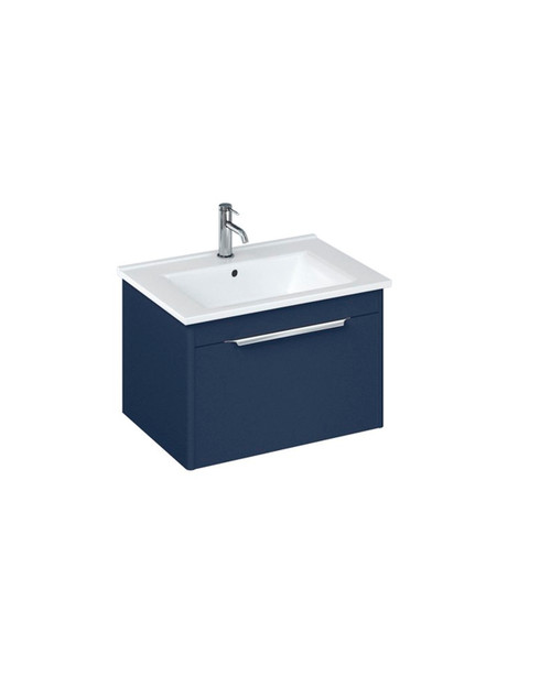 Active Pure 65cm 1-taphole basin and 1 drawer wall mounted basin unit matt blue