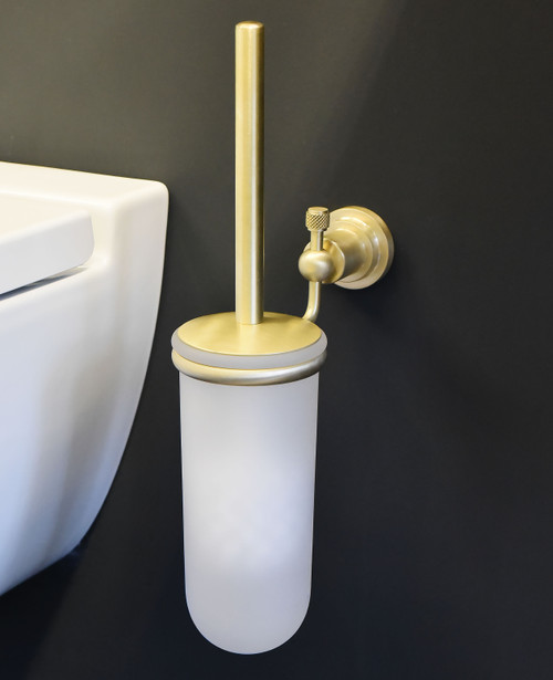 Acme toilet brush and holder scuffed brass