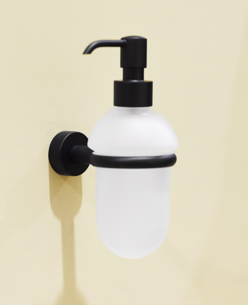 Nero glass soap dispenser and holder satin black
