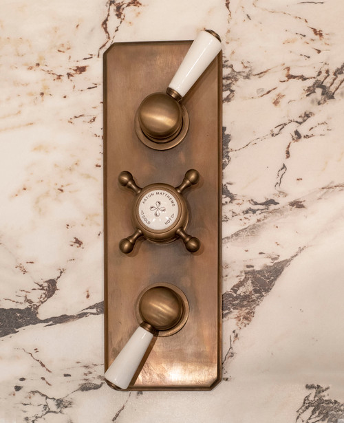 Astonian Original concealed thermostatic dual outlet shower valve aged brass