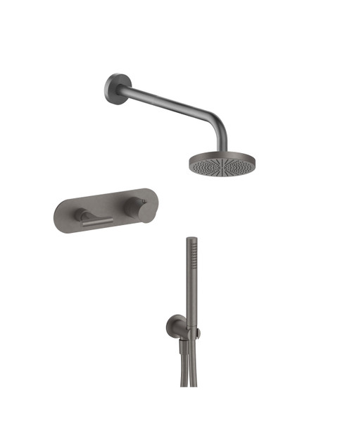 Fantini Sailing dual outlet thermostatic shower kit with backplate PVD gun metal | Aston Matthews bathrooms