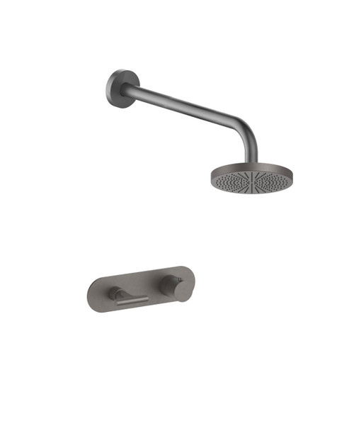 Fantini Sailing single outlet thermostatic shower kit with backplate PVD gun metal | Aston Matthews bathrooms