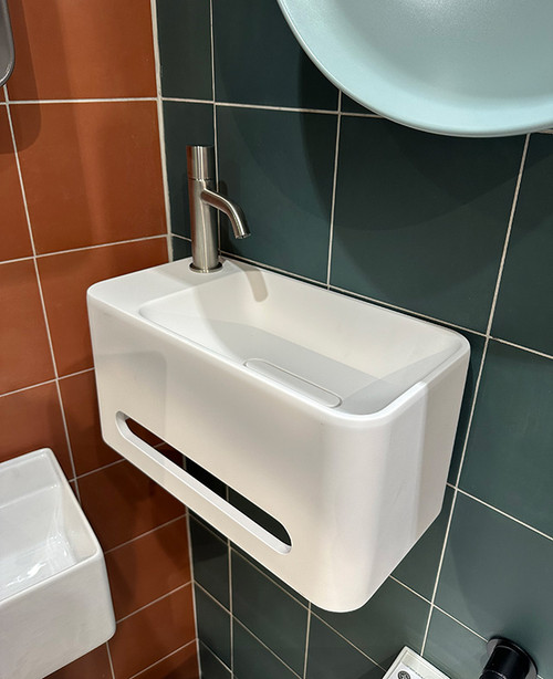 Tecno air tall 42cm 1-taphole solid surface basin left taphole matt white