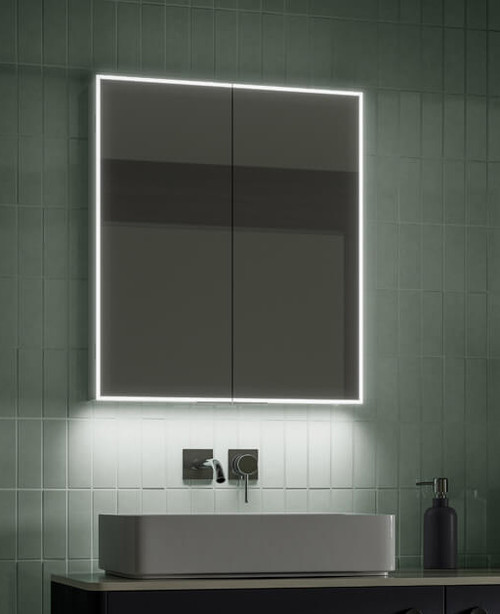 Aura LED bathroom mirror cabinet 600mm wide x 700mm high