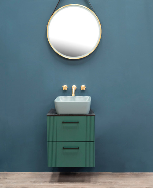 Nouveau 50cm dark emerald wall hung vanity unit, black slate countertop - handle options