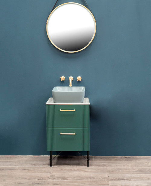 Nouveau 50cm dark emerald wall hung vanity unit, concrete effect countertop - handle options
