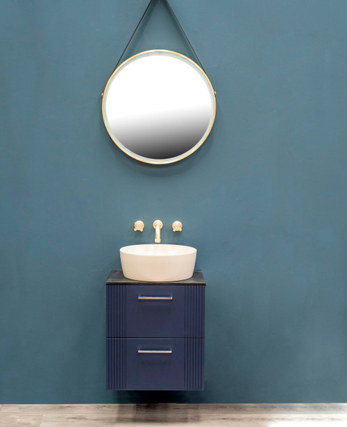 Nouveau 50cm midnight blue wall hung vanity unit, black slate countertop - handle options