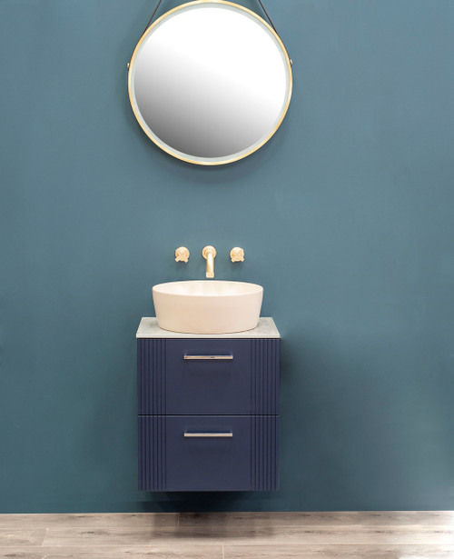 Nouveau 50cm midnight blue wall hung vanity unit, concrete effect countertop - handle options