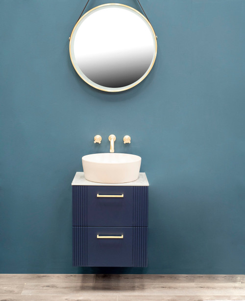 Nouveau 60cm midnight blue wall hung vanity unit, concrete effect countertop - handle options