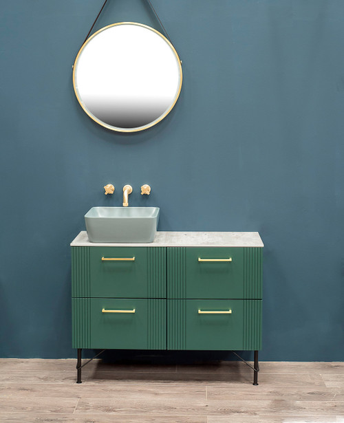 Nouveau 100cm dark emerald wall hung vanity unit, concrete effect countertop - handle options