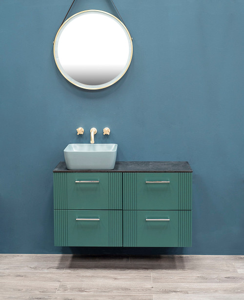 Nouveau 120cm dark emerald wall hung vanity unit, black slate countertop - handle options